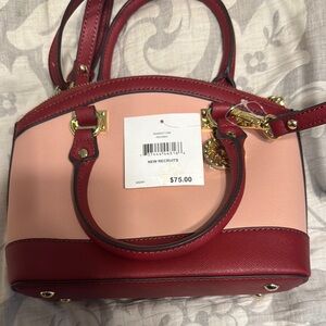 Anne Klein Pink and Red Satchel with Gold Accents